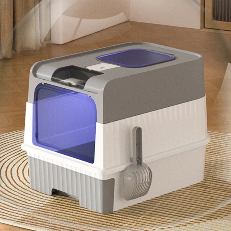 Large Cat Toilet Litter Box Portable Self-Cleaning Cats Plastic Sandbox for Cat with Sterilization Lamp