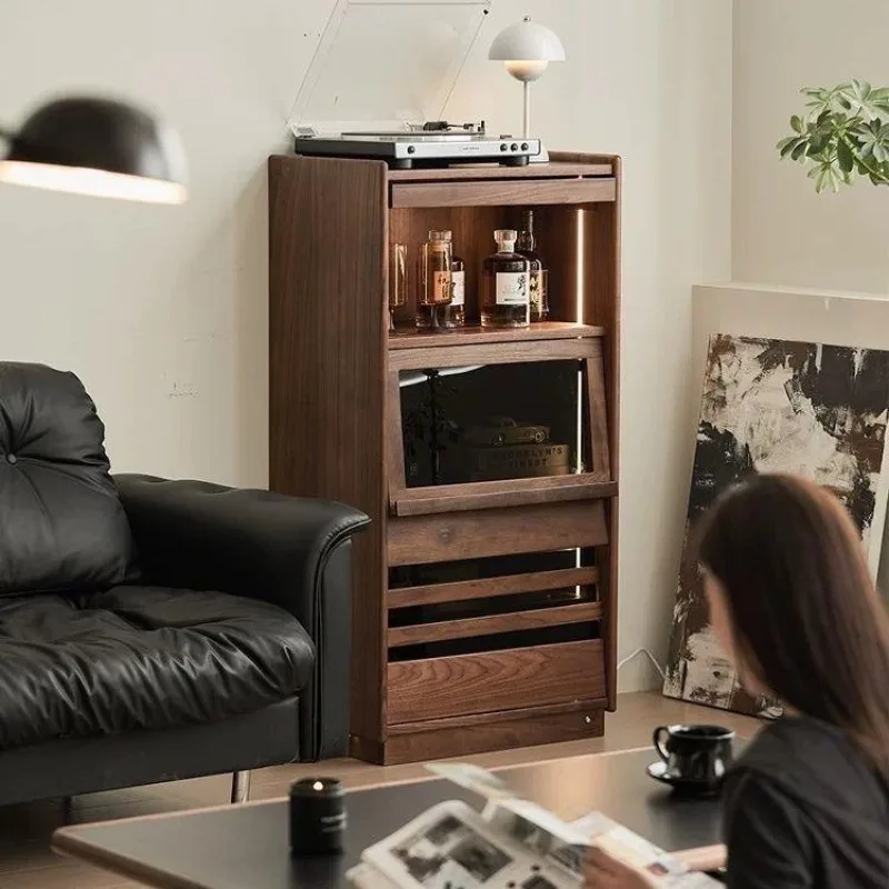 

furniture Nordic black walnut TV side cabinet living room bedroom retro drawer cabinet storage locker vertical cabinet