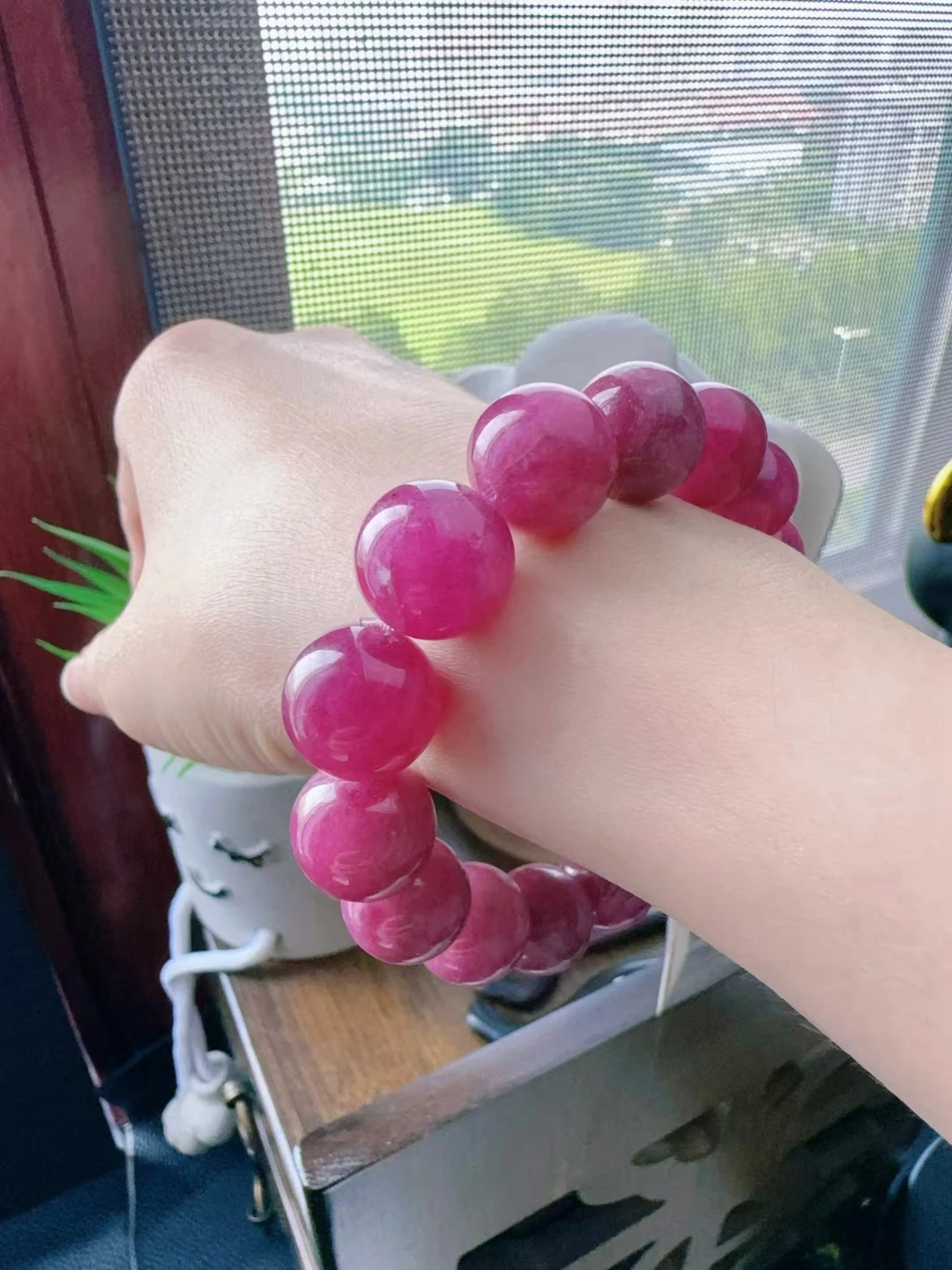 Natural Red Tourmaline Carved Clear Beads Bracelet 13.5m Red Pink Tourmaline Women Men Jewelry AAAAAAA