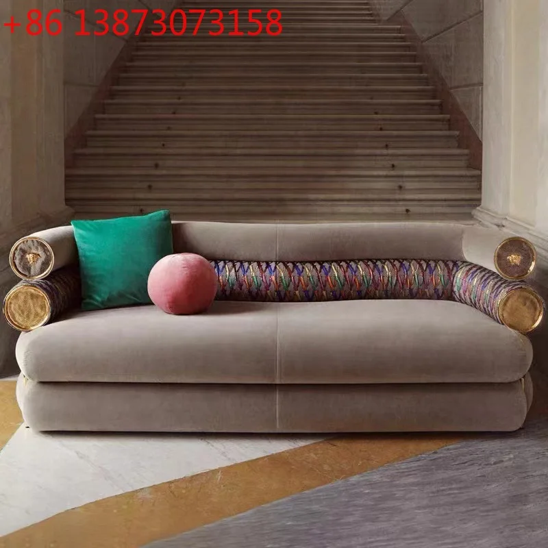 

Italian light luxury color embroidery Internet celebrity three-person sofa, small apartment living room, model room designer