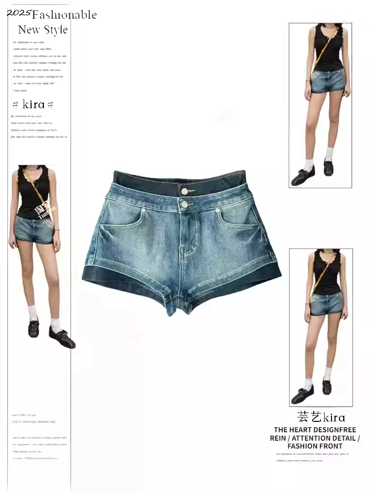 2026 Summer Women American Retro High Waist Denim Shorts Y2K 2000s High Waist Japanese Harajuku Jeans Hot Pants Streetwear New