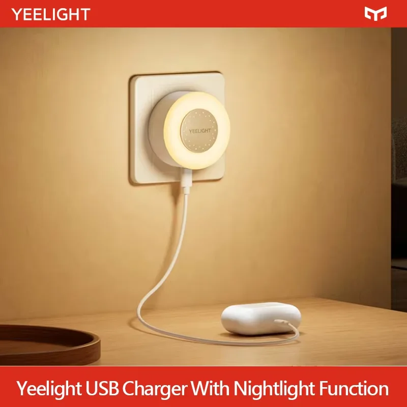 Yeelight USB Charger Night Light Warm White Rechargeable Lighting 2-in-1 with Light Sensing Mode Energy Saving EU Plug 220V-240V