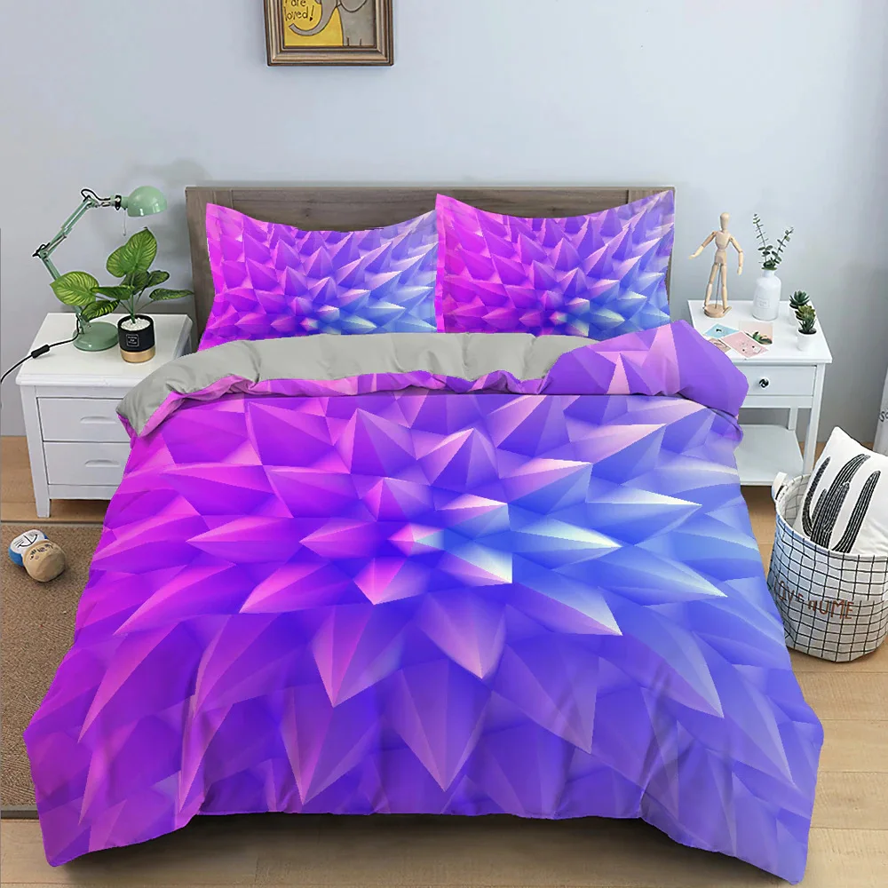 3D Geometric Duvet Cover King/Queen SizeThree-dimensional Bedding Stereoscopic Dense Cuboid Abstract Art Polyester Quilt Cover