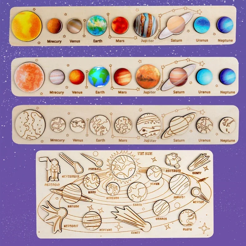 Montessori Zonnestelsel Puzzel Speelgoed voor Kinderen Jongen Meisje Houten Planeten Jigsaw Bordspel Speelgoed Astronomie Educatief Speelgoed