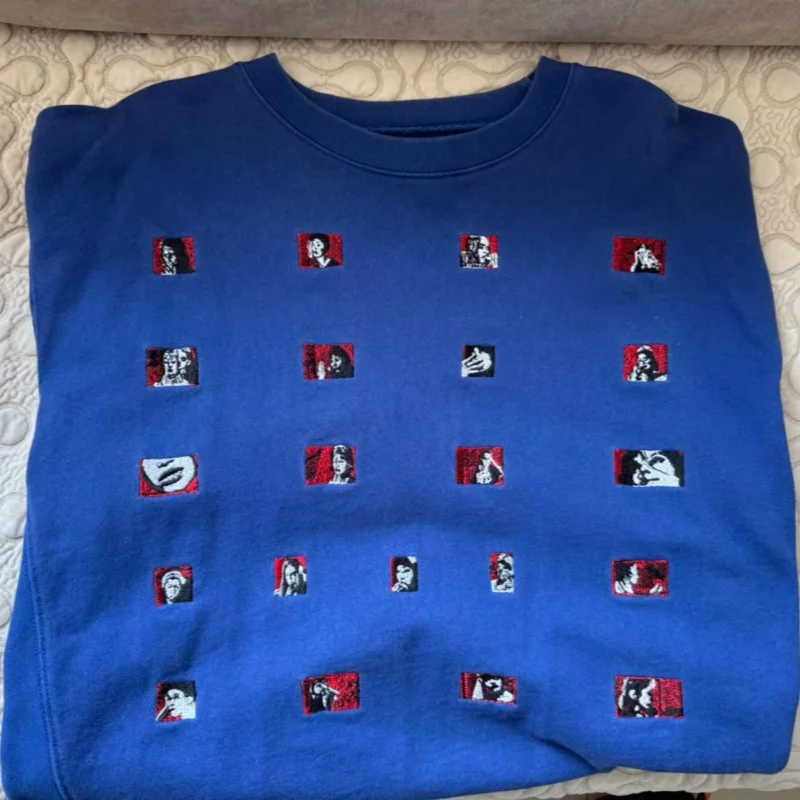 

Синие зимние толстовки CAVEMPT, хлопковые толстовки с квадратной сеткой и портретными узорами, пуловер с круглым вырезом, повседневные уличные топы CE для мужчин и женщин