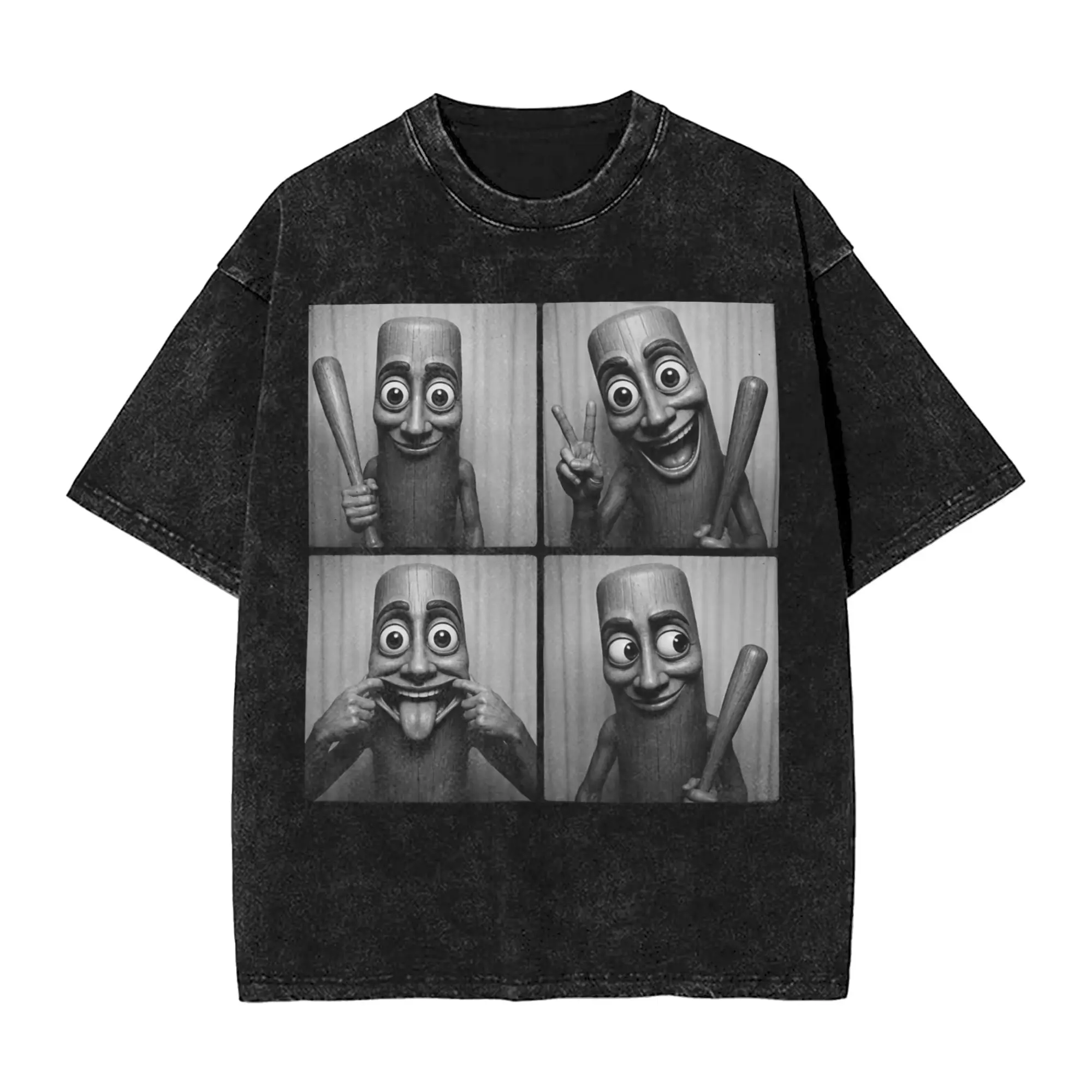 Humor Tung Tung Tung Sahur Photobooth T-Shirt Men Crewneck Pure Cotton Washed T Shirt  Short Sleeve Tee Shirt Gift Idea Clothing