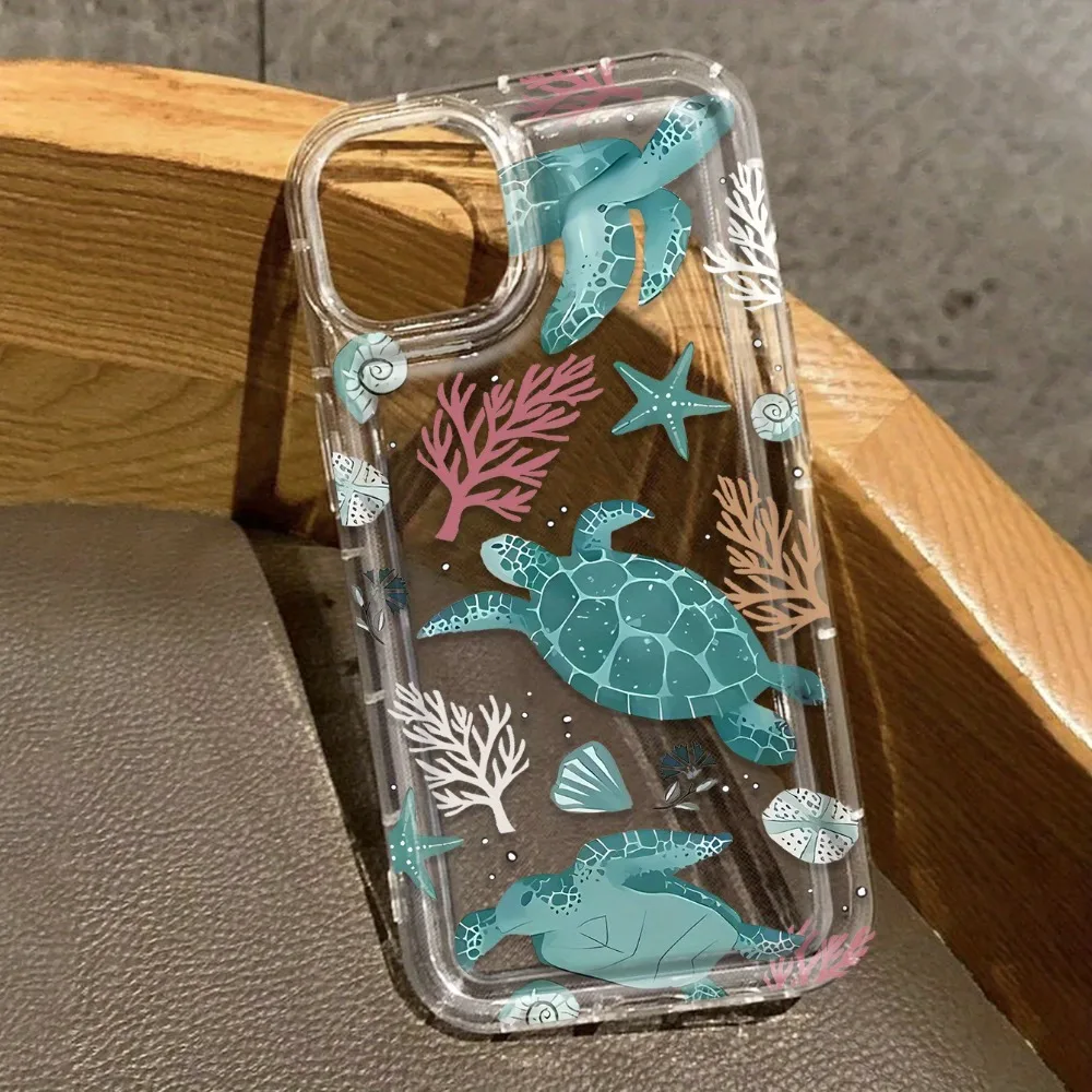 Capa de celular macia com almofada de ar e design de casca de tartaruga verde, compatível com iPhone 17, 16, 15, 14, 13, 12, 11 Pro Max, celular barato.