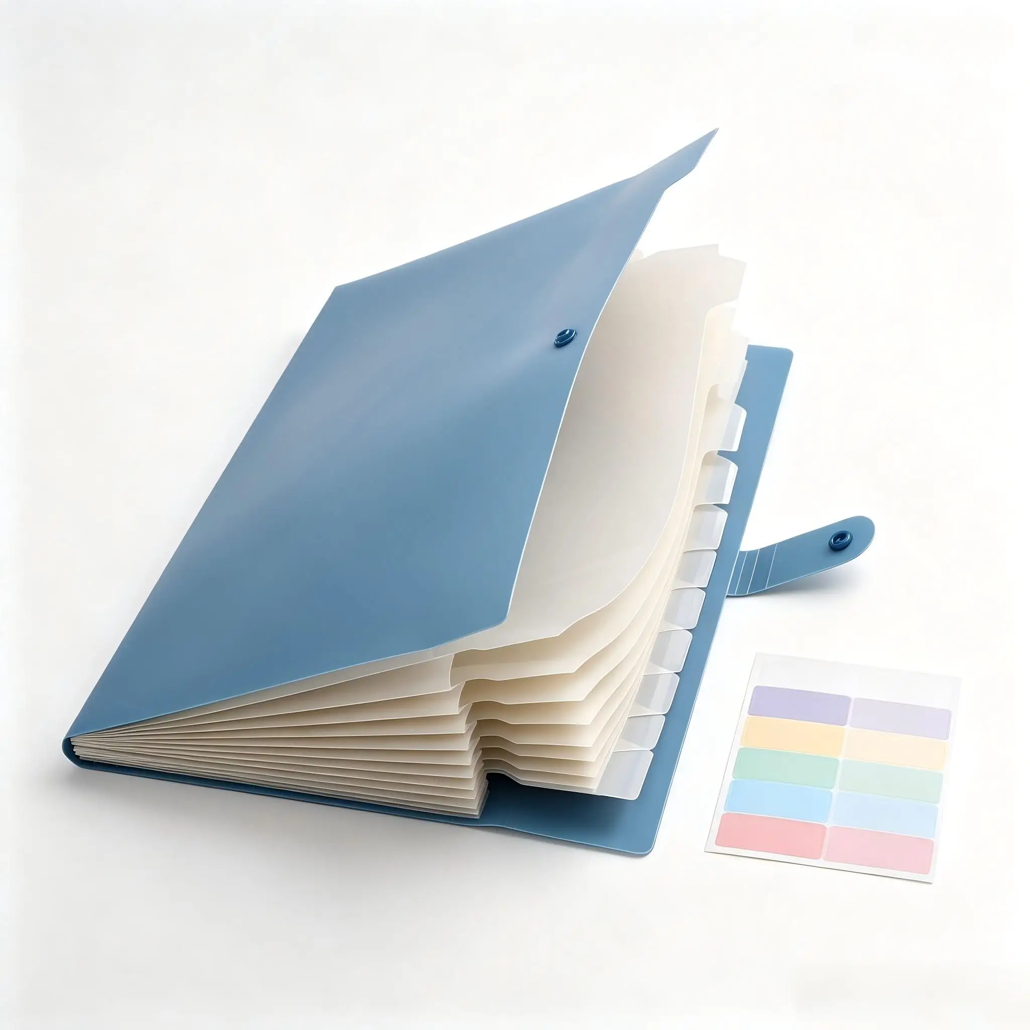 12-Pocket Expanding File Folder, A4 Accordion Document Organizer with Snap Closure, Color Tabs & Label Stickers for Home Office