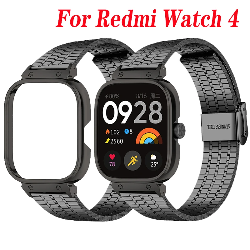 For Xiaomi Redmi Watch 4 Smart Watch Metal Strap Case Protector For Redmi Watch4 Bracelet Watchband Stainless Steel Cover Frame