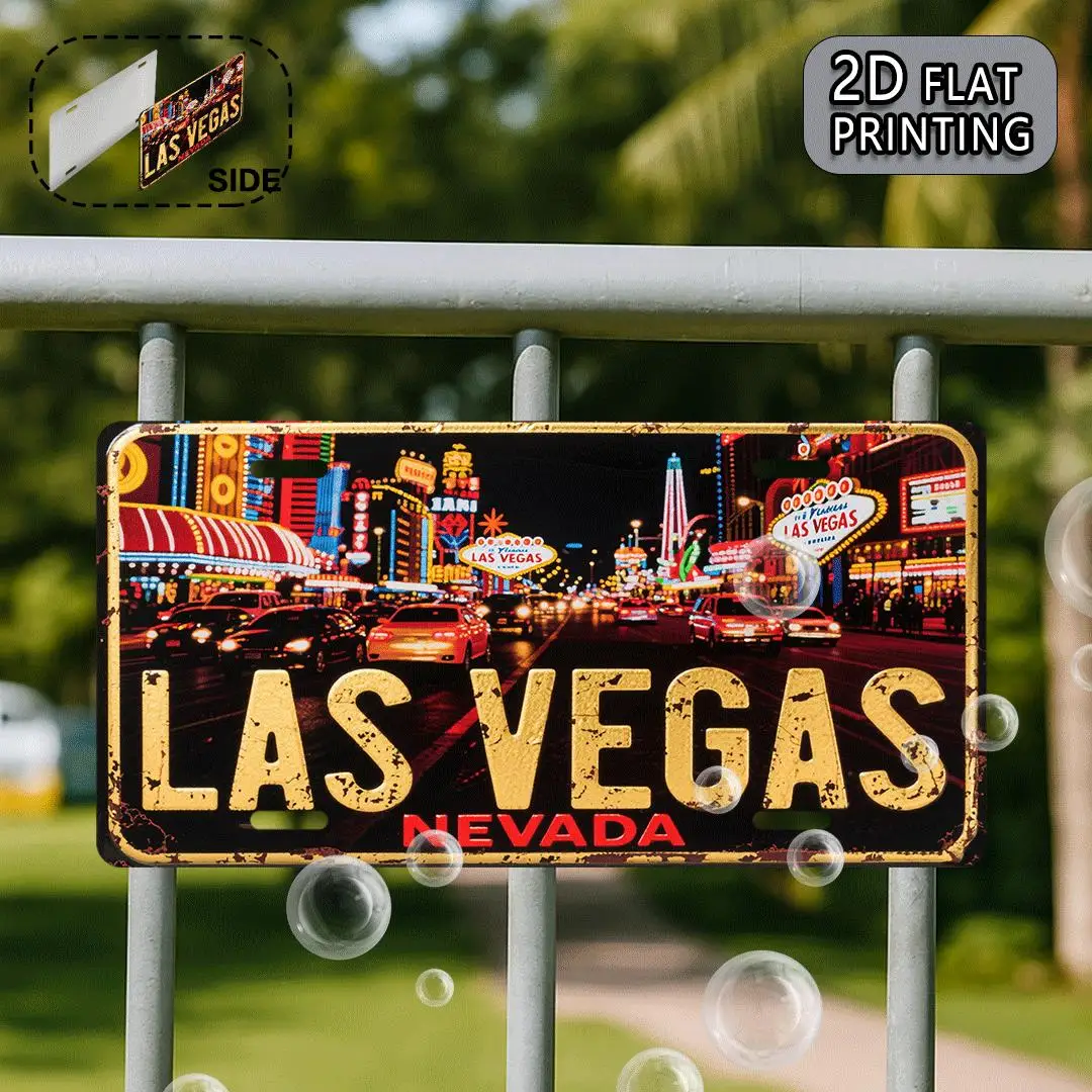 Las Vegas Nevada "Neon Strip Night Scene" 2D Flat Aluminum Metal Tin Sign for Retro Travel Souvenir Wall Decor, Bar, Garage, Man view 5