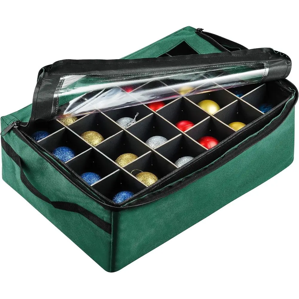 

Зеленый ящик для хранения украшений на молнии с 48 отделениями для рождественских огней и украшений