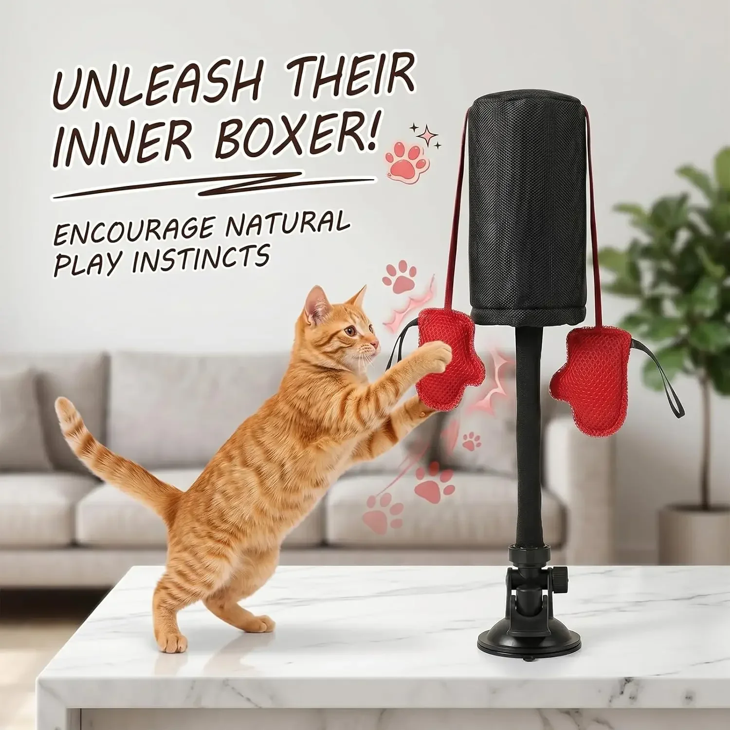 Katzen-Boxspielzeug mit Saugnapf, Interaktives Katzen-Boxspielzeug, Boxsack-Handschuhe, Kätzchen-Übungsset, Aktivitätszubehör für Innenbereich-Katzen – Detail 5