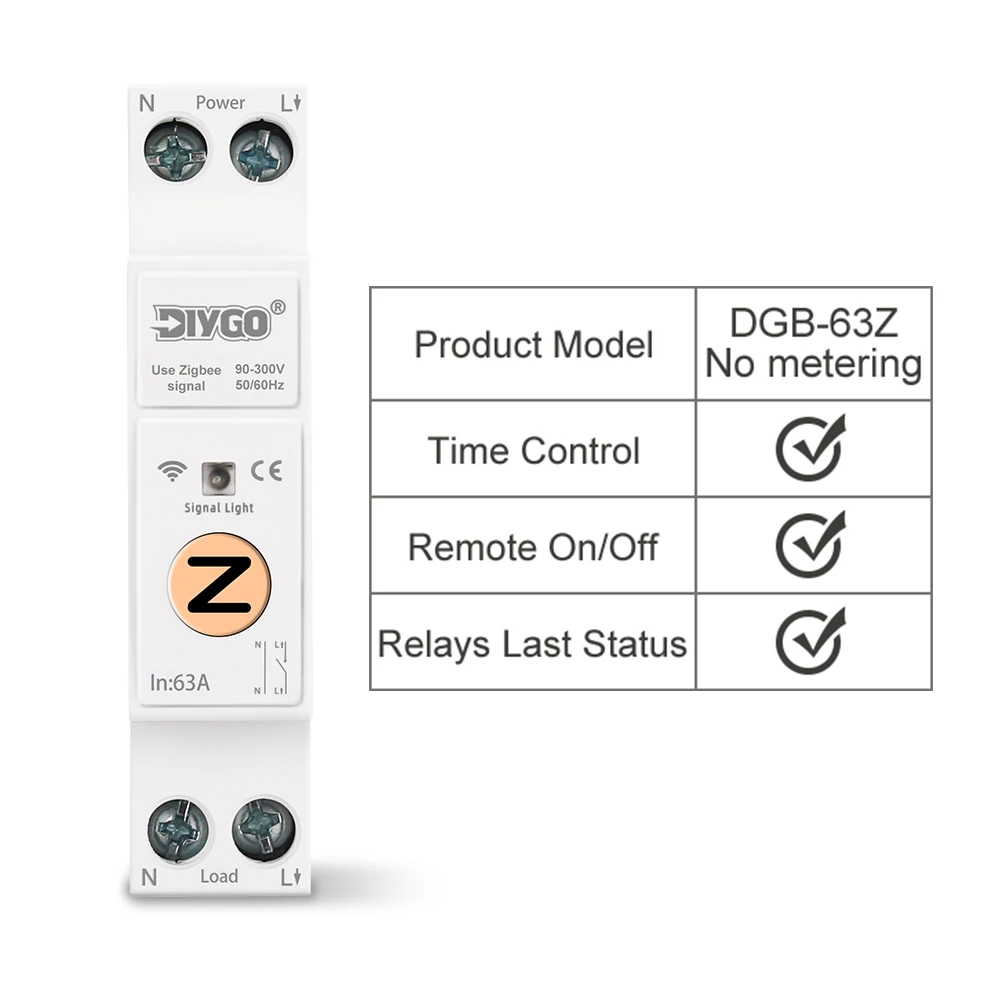 Din Rail ZigBee WIFI 1P+N 10A-63A Circuit Breaker MCB Tuya Smart Life Kwh Metering Voltage Protection Timer Relay Remote Control