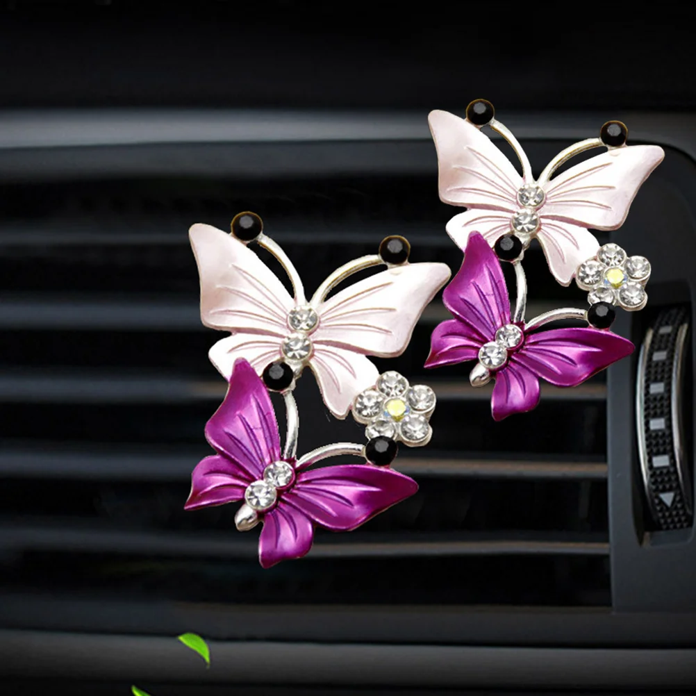 

Car Aromatherapy Perfume Clip Bling Shiny Dual Butterfly Car Air Outlet Freshener Essential Oil Clip Auto Shaped Vent Clamp