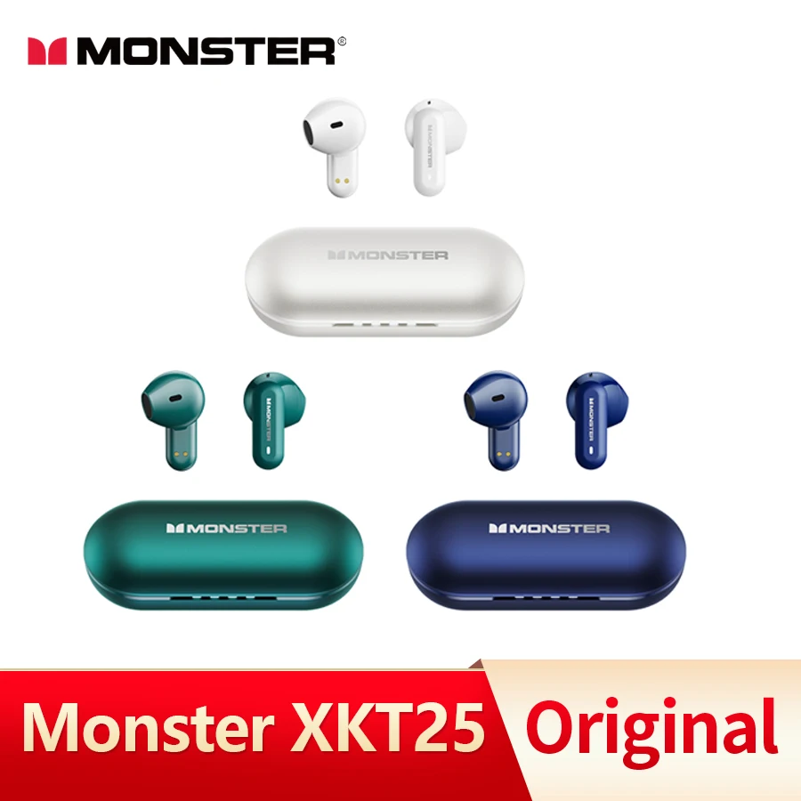 Monster XKT25 Wireless Bluetooth Earphones TWS Hifi Stereo Headphones Gaming Headset Noise Reduction Sports Earbuds With Mic