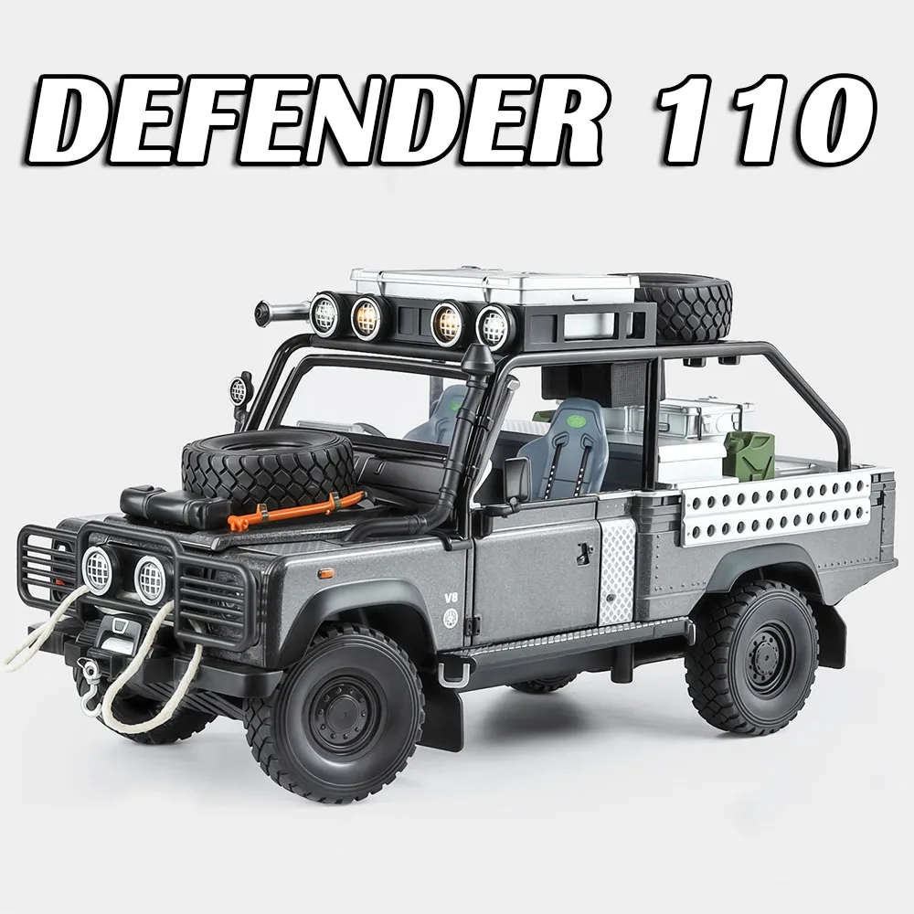 1:24 defender 110 range rover veículo off-road modelo brinquedos liga diecast portas abertas puxar para trás absorção de choque para meninos presentes