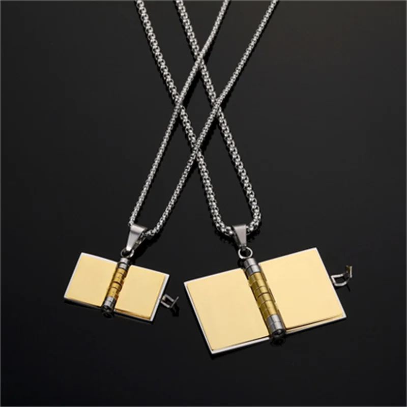 OPJ Fashion Necklaces Couples Stainless Steel Jewelry Creative Design Small Size Notebook Pendant Gifts For Women