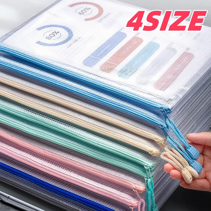 Mesh Zipper Storage Bags Document Bag Waterproof Zip Pouch File Folders A3 A4 A5 A6 School Office Supplies Pencil Case Organizer