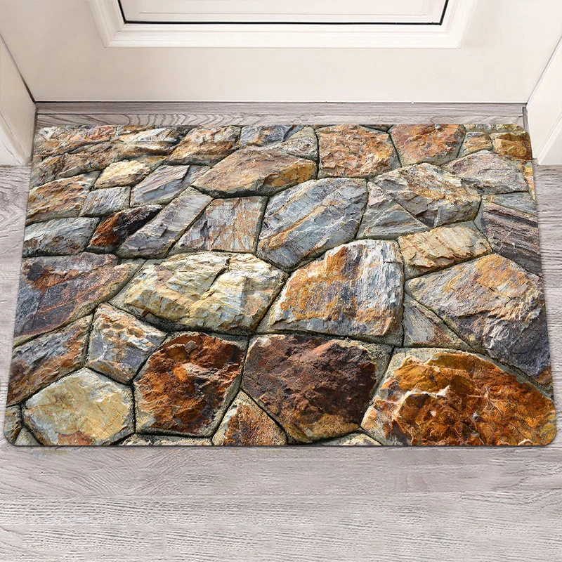 3D Stone Front Door Mat Trap Optical Visual Illusion Rugs Entrance Brick Bottomless Hole Area Rug  Playroom Floor Carpet Mat