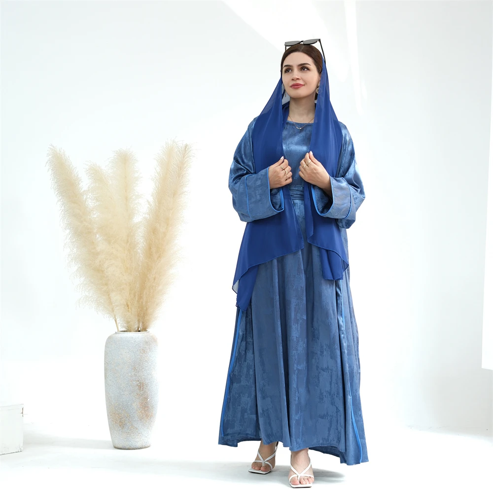 

Марокканское вечернее платье, женское платье Абая, комплект из 2 предметов, атласные мусульманские платья в Дубае, кафтан, вечернее длинное платье, Vestidos Abayas Robe Ramadan