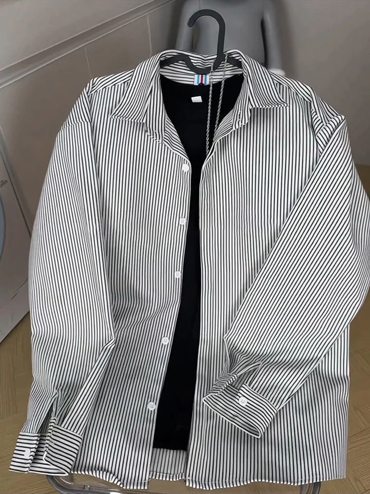 

Men's Pure Cotton Long Sve Striped irt Cleanfit Inner Wear Spring Autumn Casual Outerwear Couple's Faionable irt