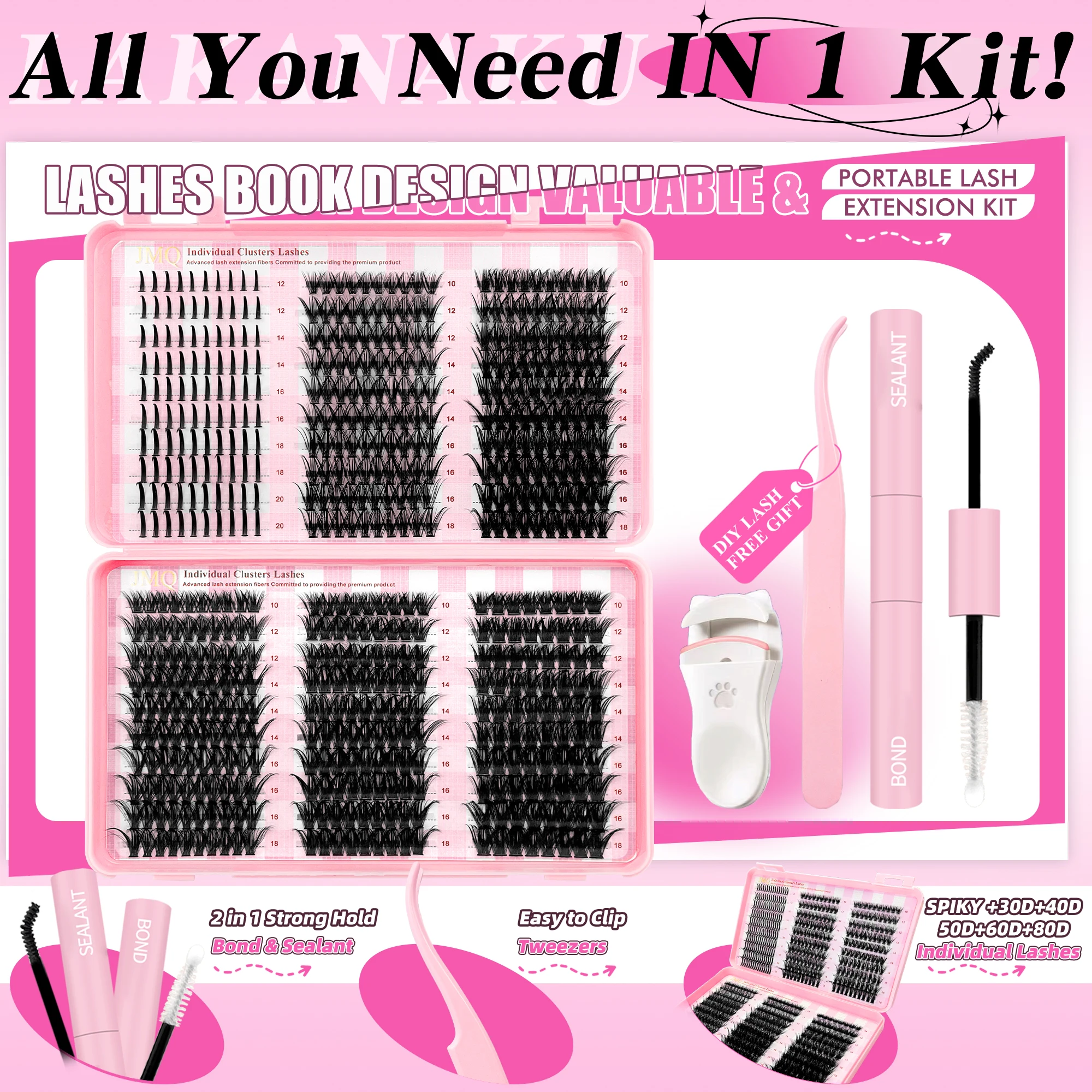 Anfängerfreundliche Cluster-Wimpern, vorgefächer, einfach anzubringende DIY-Extensions, leichte Streifen mit Übungstablett, keine Beschädigung der Wimpern