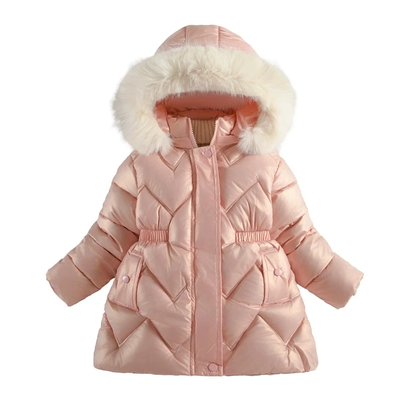 الشتاء الفتيات سترة مقاوم للماء رشاقته الدفء الفراء طوق جاكيت أطفال مقنعين سستة ملابس خارجية 3 4 5 6 7 8 سنوات الاطفال الملابس