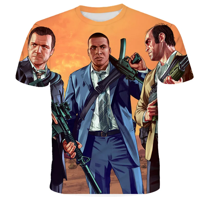 2022 3D Printing Grand Theft Auto Game Gta 4/5 Printed T shirts Short Sleeve Tshirt Children\'s Clothing Top T-shirt GTA5 Kids