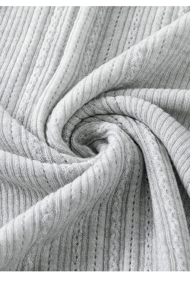 BL3621716 Damen-Wollmischung-Oberteil mit Trichterkragen, kurzen Ärmeln, geripptem Strick, Taillenketten-Detail, schmaler Schnitt, zeitlos, für den frühen Herbst. – Detail 21