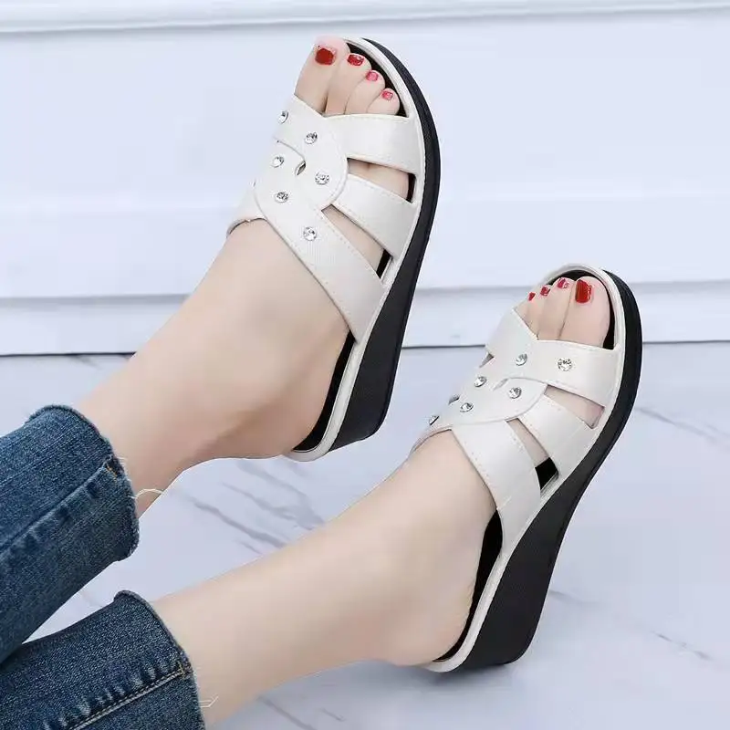 Women Slippers Platform Wedges Sandals Summer Female Mules 1 Beach Shoes Thick Bottom Non-Slip Solid Chaussures