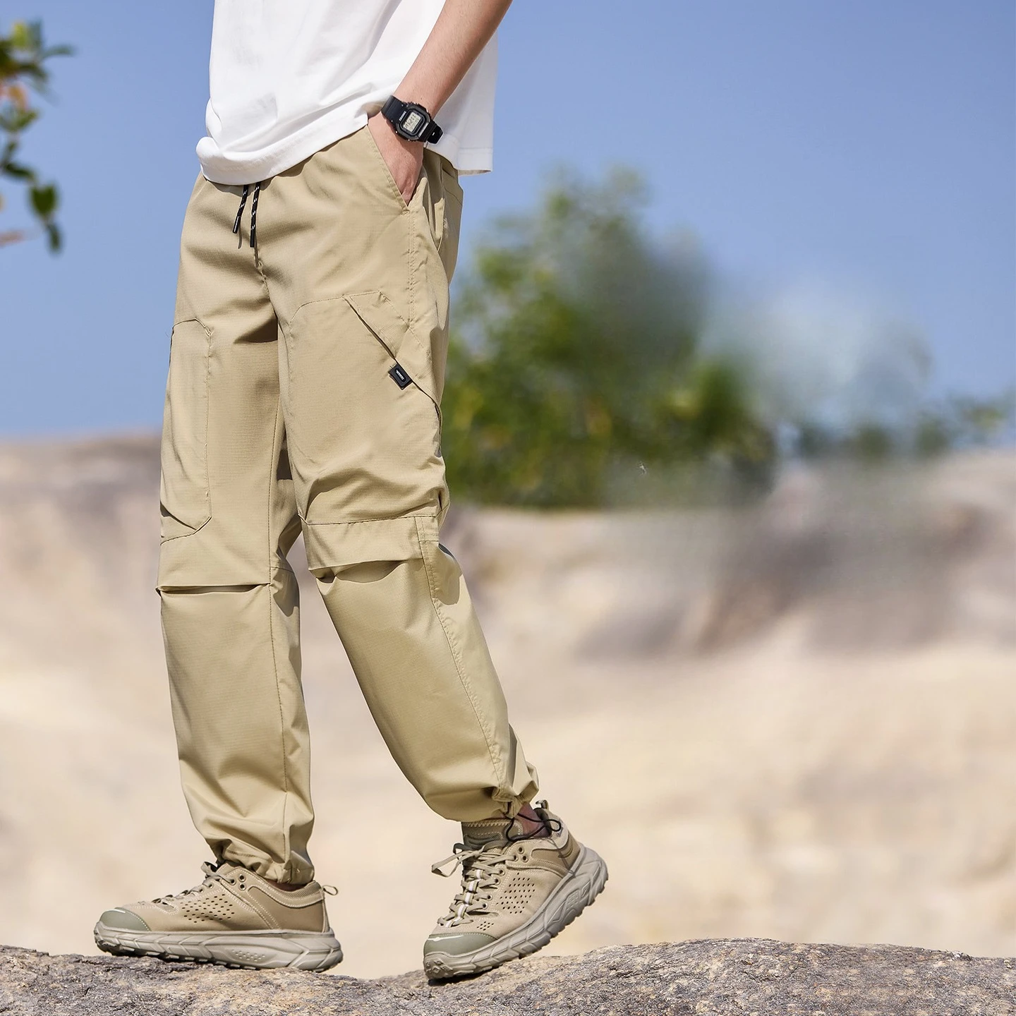 

Мужские свободные брюки в американском винтажном стиле, с эластичным поясом, цвета хаки, повседневные, с ремешками на щиколотках, карго-брюки для мужчин