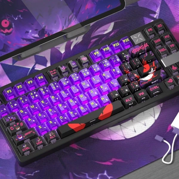 Anime Gengar Themed Keycaps Cherry Profile PBT Sublimated PC Transparent RGB Keycap Set for Magnetic Switch Mechanical Keyboards
