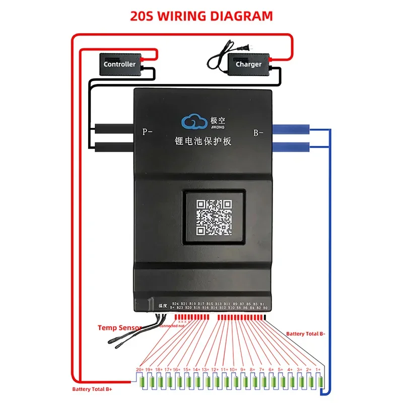 JK BMS JK-B1A20S15P Smart BMS 1A Active Balance 8-20S Current Continuous Discharge 150A BT for Lifepo4 Li-ion Camping RV Storage