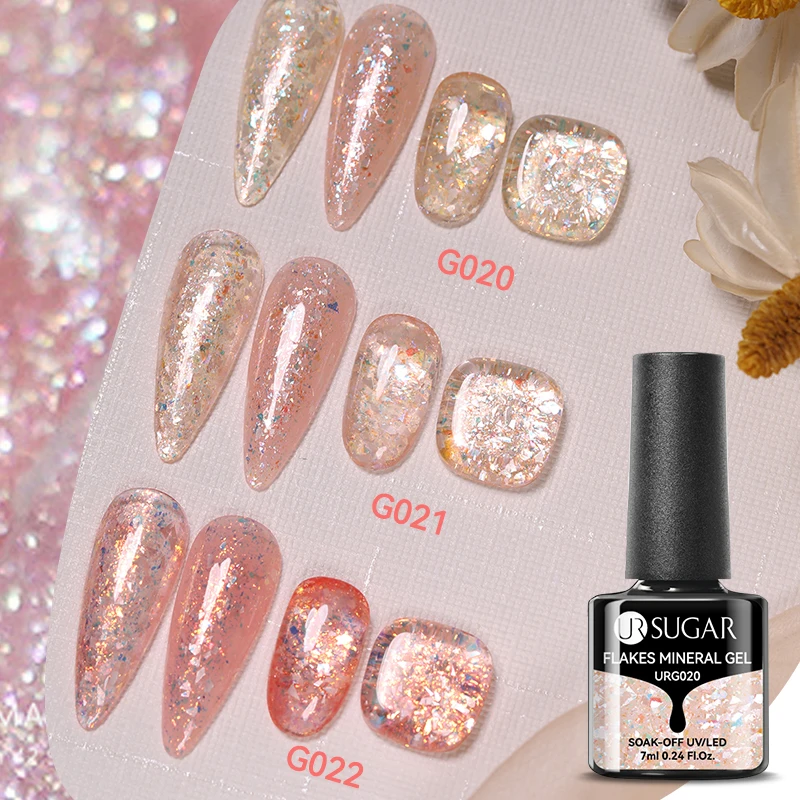 UR SUGAR 7ml Gold Glitter Mineral Gel Sparkling Nail Gel Polish Semi Permanent Soak Off UV LED Nail Art Varnish Manicure