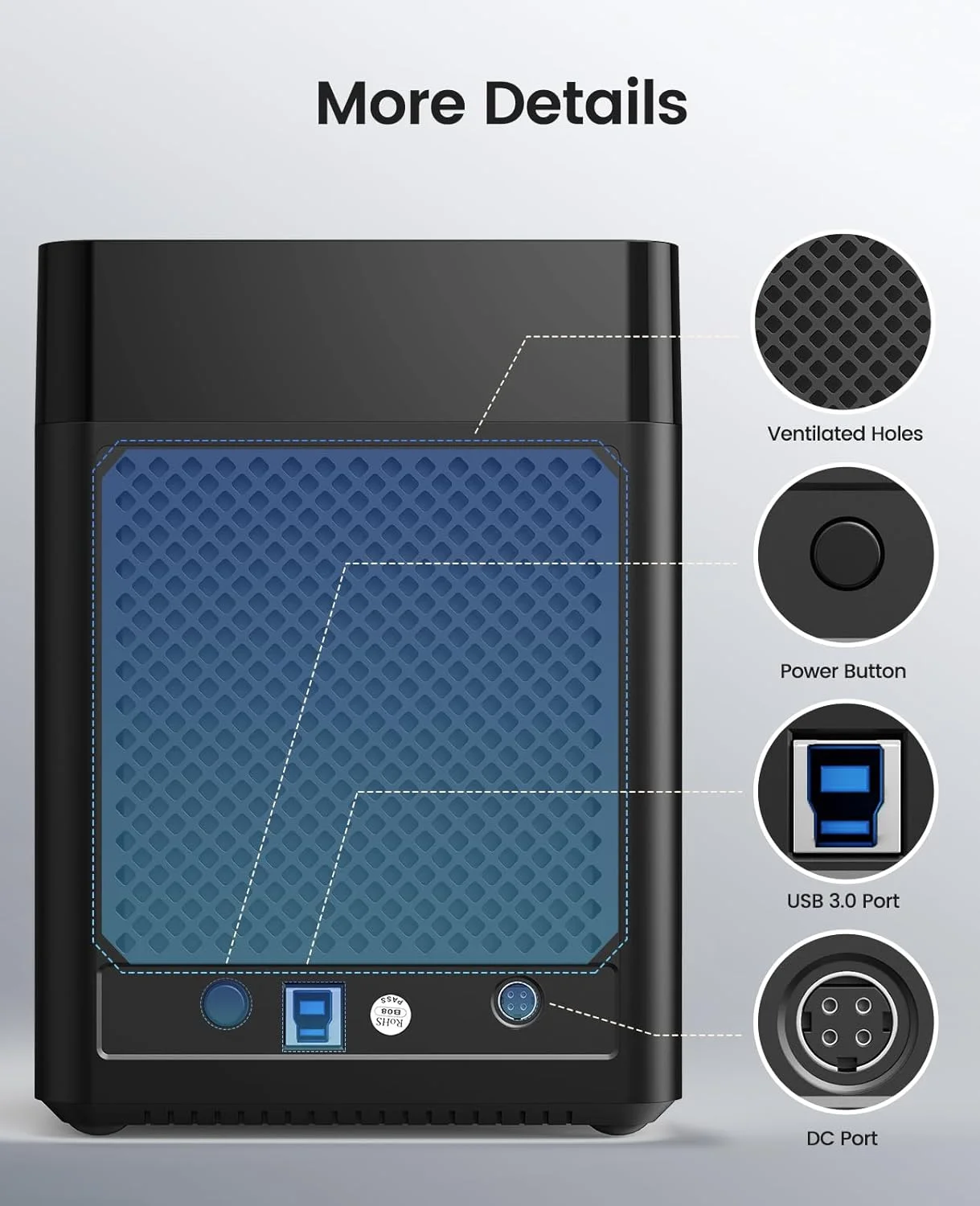 ORICO 5 Bay 3.5inch Hard Drive Enclosure Magnetic Tool-Free External HDD Docking Station Case with 12V/6.5A Power Adapter 90TB