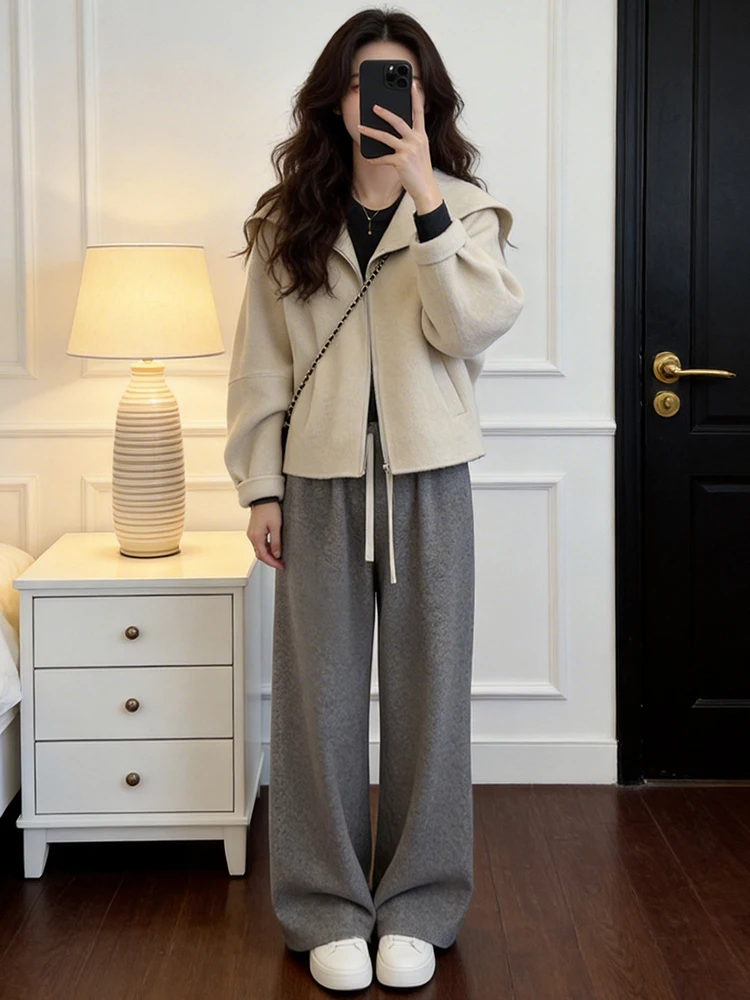 

Модный женский кардиган свободного кроя с темно-синим воротником, универсальный, стройнящий, весна 2026, новинка