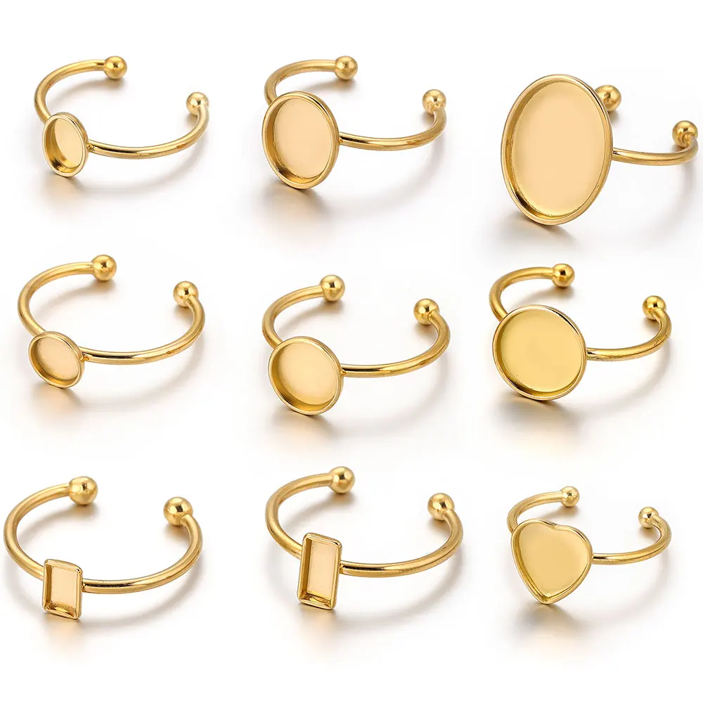 10 sztuk otwarty pierścień ze stali nierdzewnej ustawienia pusta podstawa Bezel Cabochons formy żywiczne pierścionki na materiały jubilerskie dokonywanie DIY palec — zdjęcie 4