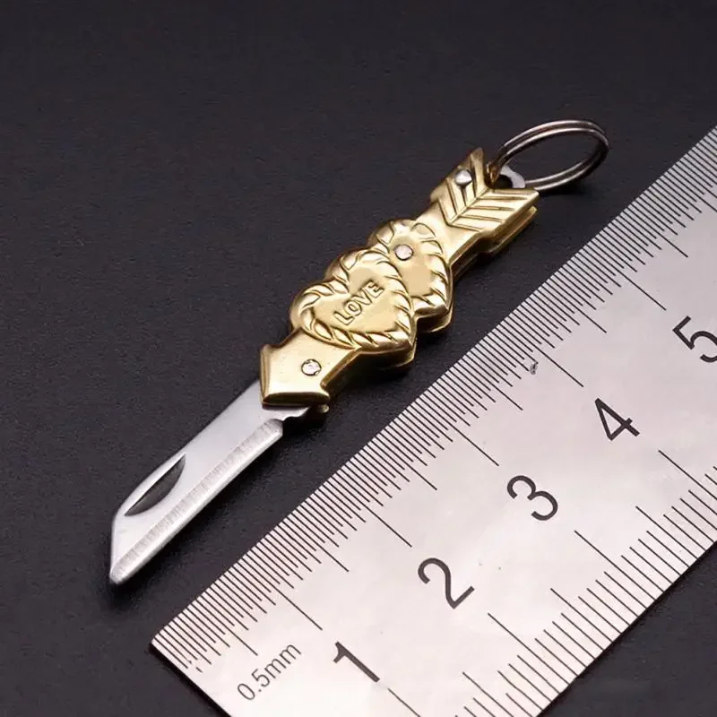 Mini Pocket Knife Brass Keychain Stainless Steel Pendant Cleaver Blade Cutter Outdoor Tool Portable Folding Knife TO Open Box