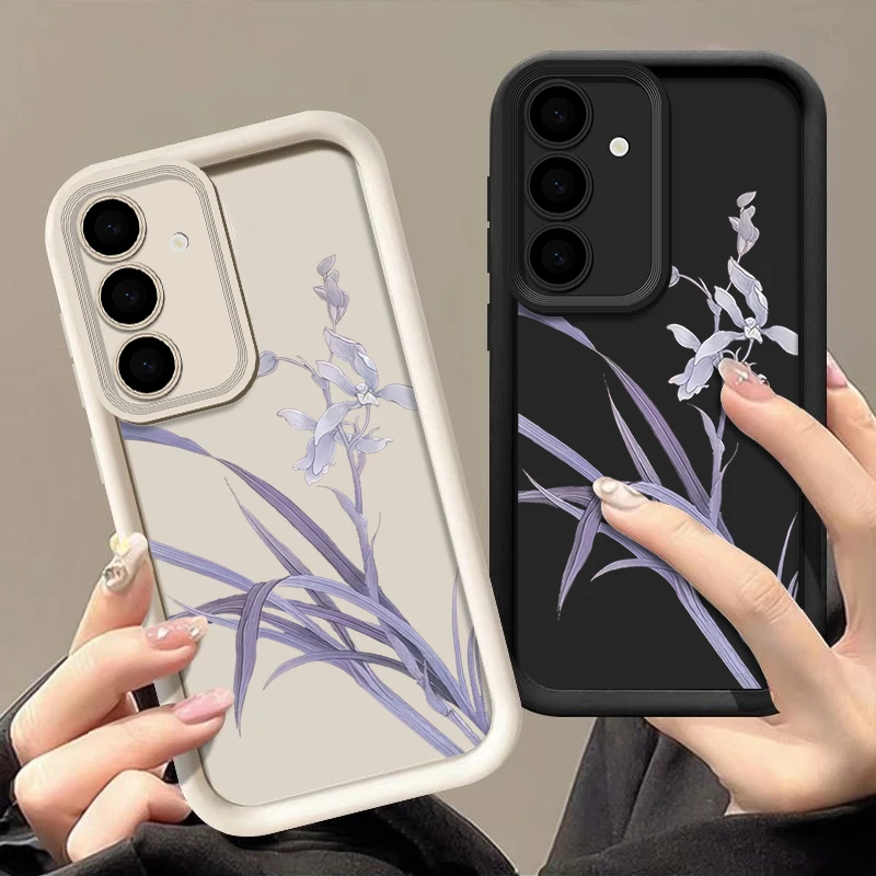 Purple Orchid Patterned Case For Samsung Galaxy S26 S25 S24 S23 S22 S21 Ultra S25 Edge S24 S25 FE S22 Plus Soft TPU Phone Cover
