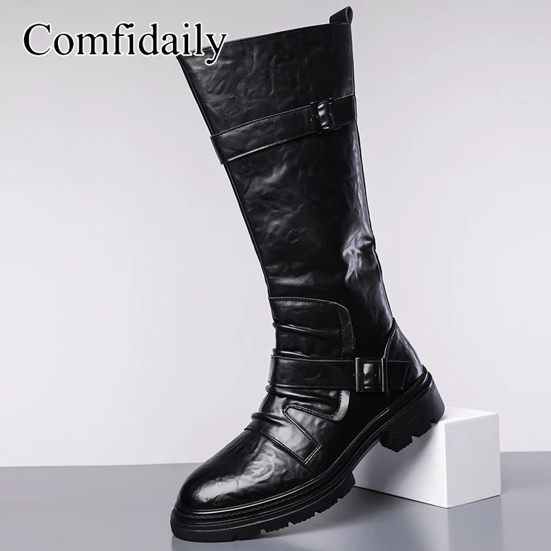 

Мужские модные мотоциклетные ботинки в британском стиле, высокие, удобные, на мягкой подошве, стильная и модная мужская обувь - C1309