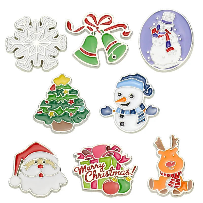 Cartoon Christmas Combo Brooch Snowman Snowflake Christmas Tree Santa Claus Elk Wreath Socks Bells Badge Pins Accessories Gift