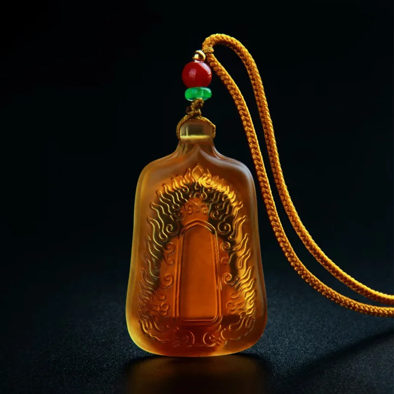 Chinese Style Blessing Gold Medicine Buddha Six Word Mantra Blue Glaze Pendant Necklace Unisex Luck Prayer Spiritual Amulet Jewe view 3