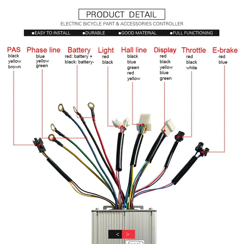 36V 48V 1000W E-Bike 30A Sine Wave Brushless Controller With KT LCD4 Display E-Bike Light Kit