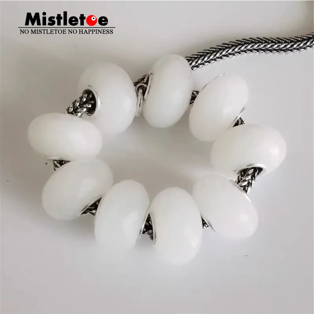 Mistletoe 925 Sterling Silver 4.5mm Core Faceted Natural Alabaster Stone Charm Bead Jewelry