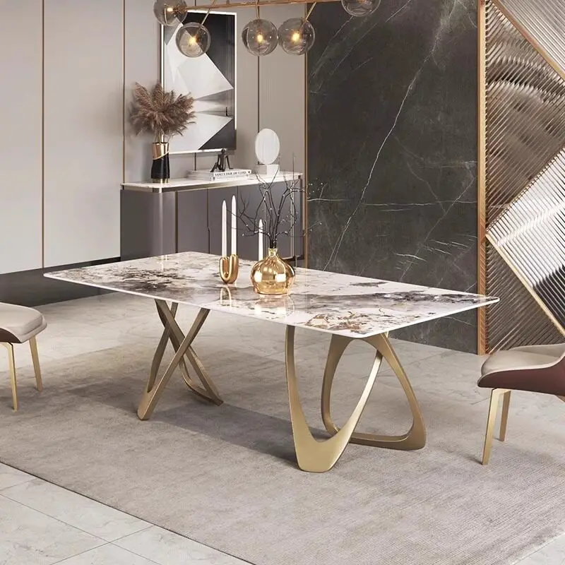 Italian Luxury Sintered Stone Dining Table Pandora Pattern Luxury Stone Rectangular Designer Dinner Table for Villa Apartment