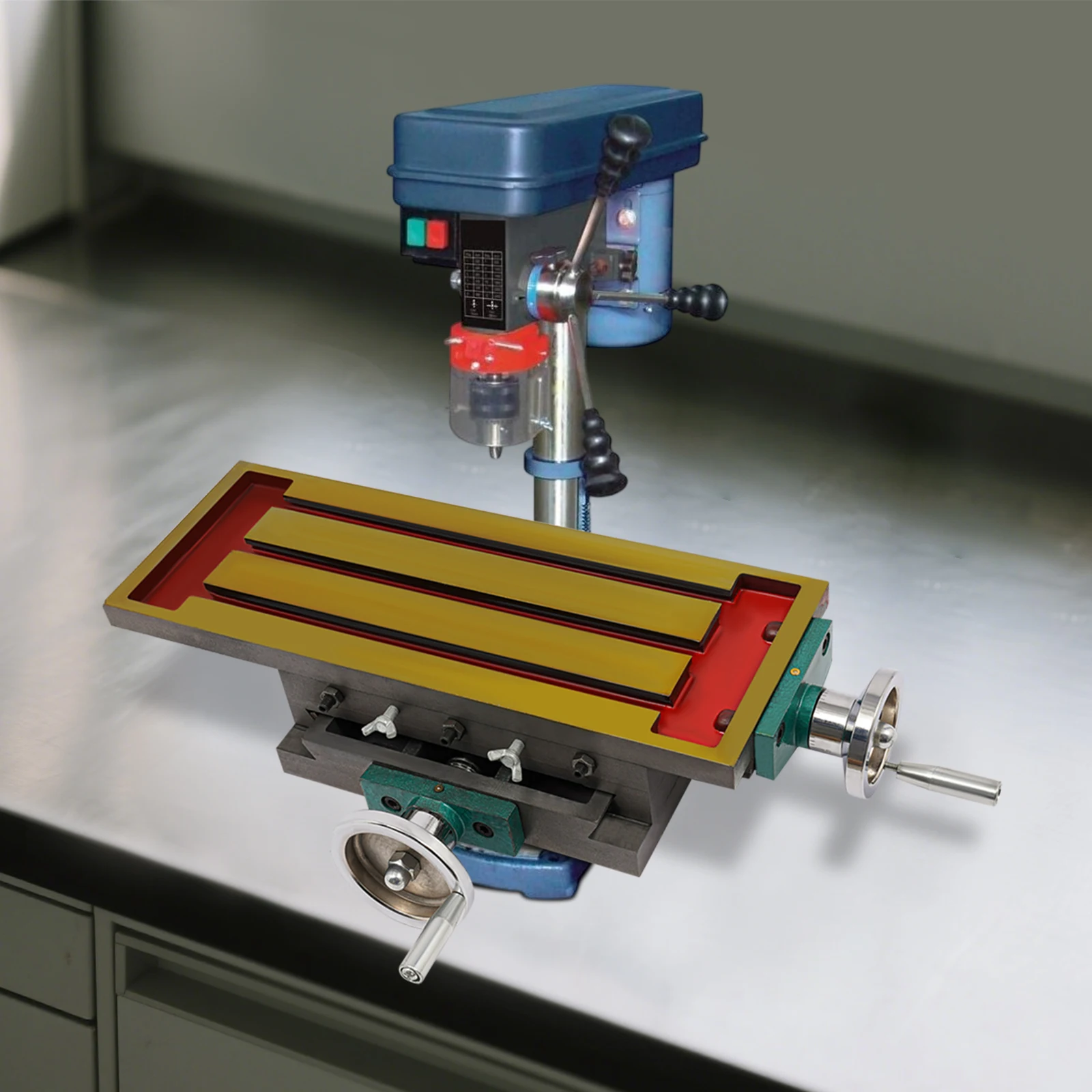 Table coulissante croisée en fonte pour fraiseuse – Axe X/Y réglable, positionnement de précision pour atelier et travail des métaux