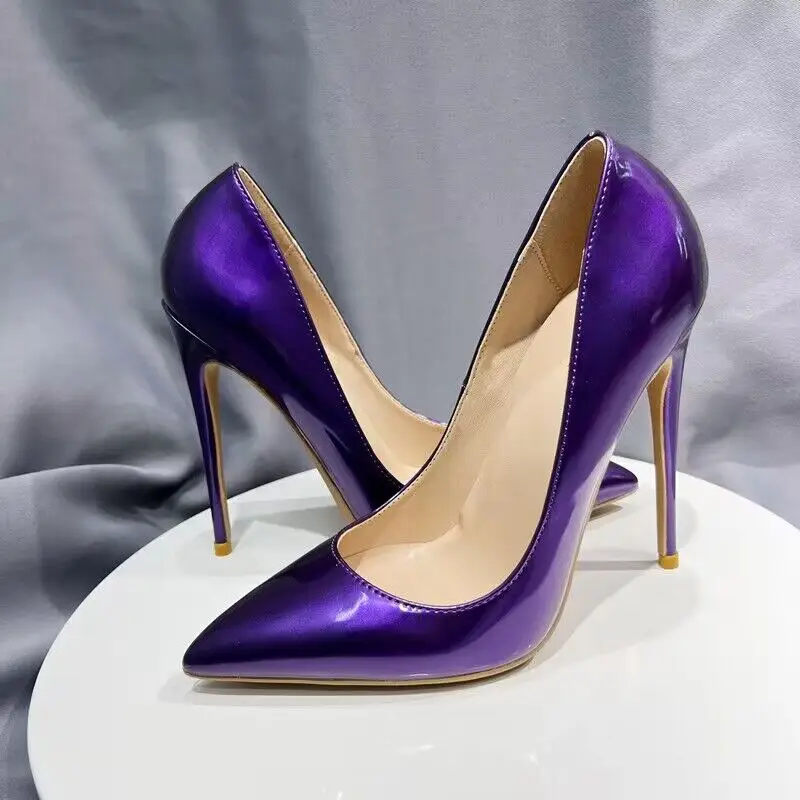 12Cm Purple Women'S High-Heeled Thin High Heels Party Shoes Night Clubs Single Shoes Pointed Toe Shoes Women size 33-45