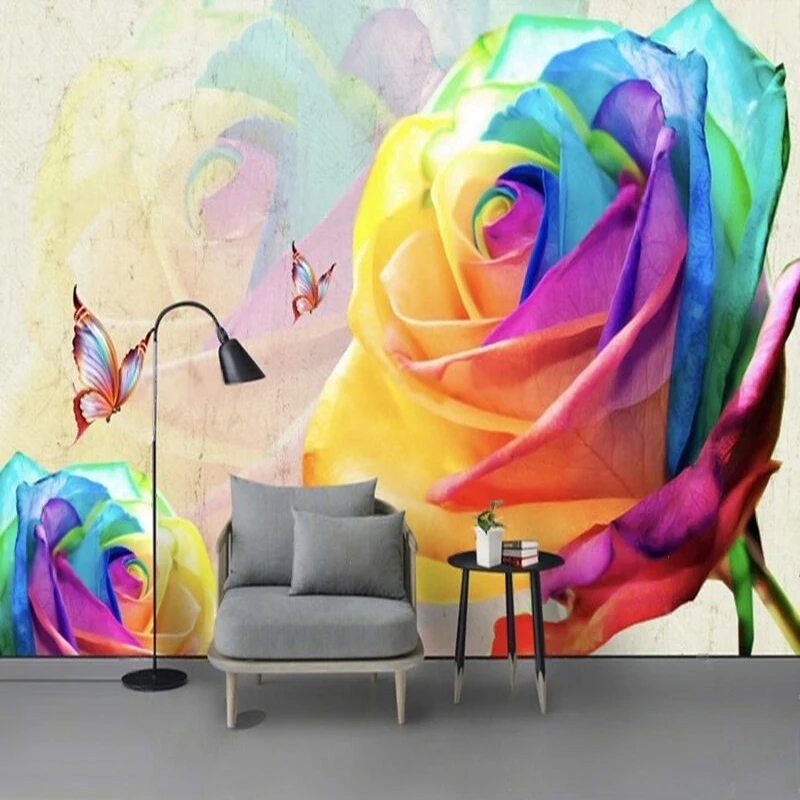 Modern Minimalist Hand-Drawn Fresh Flower And Butterfly Watercolor Country-Style Bedroom Poster Flower Shop Background Wall