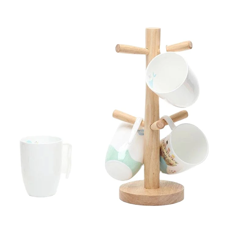 

Kitchen Mug Rack Tree Removable Bamboo 6 Hook Makeup Storage Rack Coffee Tea Cup Hanger Holder Jewelry Rack Without Metal Screw