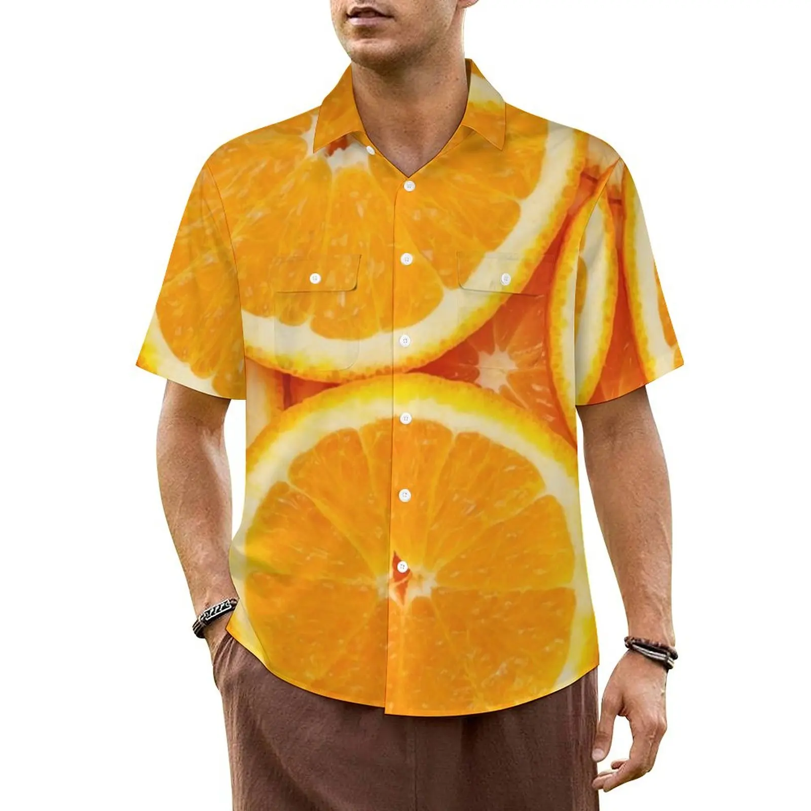 

Orange Slices Casual Shirt Fresh Oranges Print Elegant Hawaiian Shirts Men Short-Sleeved Beach Street Graphic Plus Size Blouses